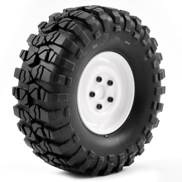 FTX Outback Pre-Mounted Steel Look Lug/Tyre (2) - White (FTX8172W)