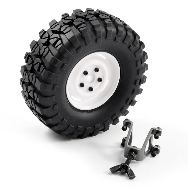 FTX Outback Spare Tyre Mount &amp; Tyre/Steel Look Lug Wheel White (FTX8250W)