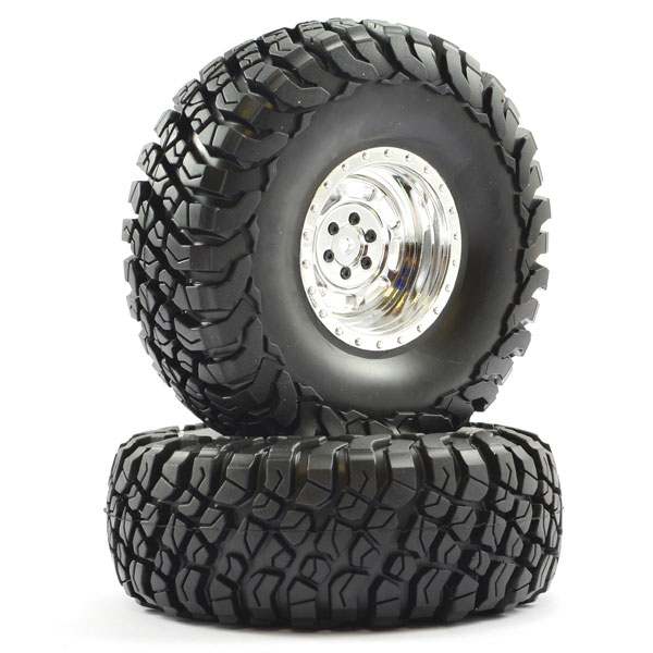 FTX Mauler 2.2&quot; All Terrain Tyres Pre-Glued On Chrome Wheel (2) (FTX8766C)