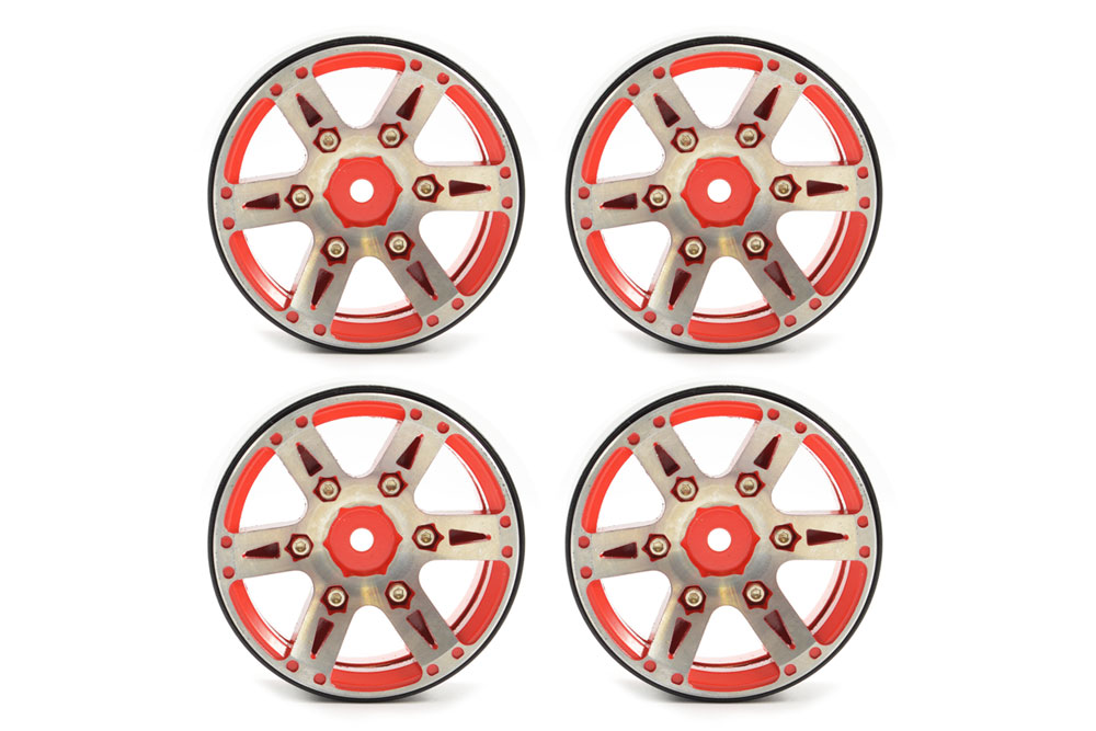 Fastrax 1.9&quot; Heavyweight Split 6 Spoke Alloy Beadlock Wheels (4) Red (FAST0146R)