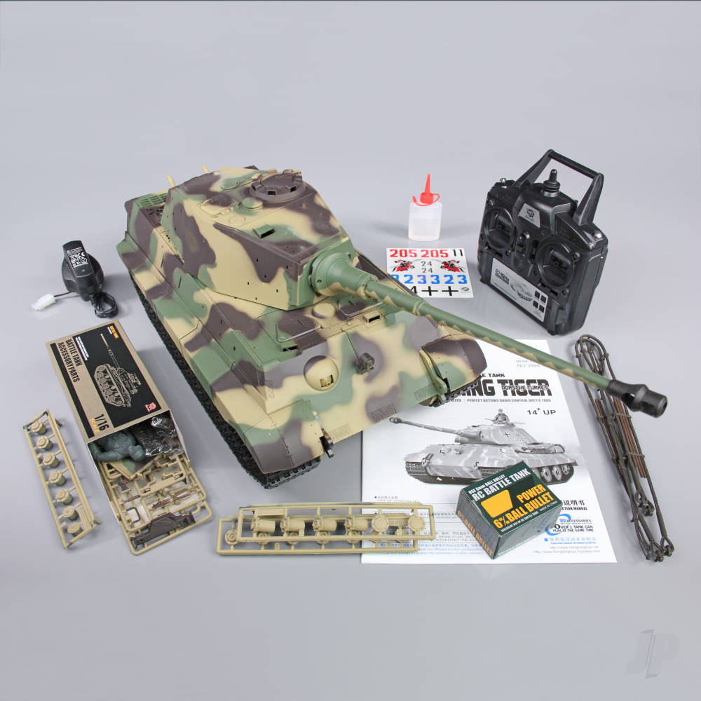 Henglong 1:16 German King Tiger Henschel with Infrared Battle System (2.4GHz + Shooter + Smoke + Sound + Metal Gearbox + Metal Tracks + Sprocket + Idler) (HLG3888A-1UA)