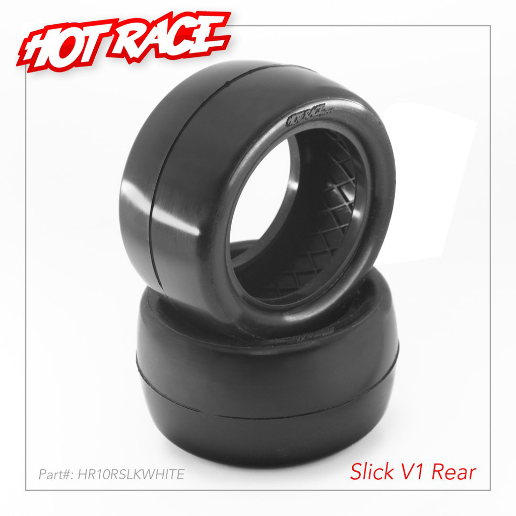 Hot Race 1/10 Tyres Rear Slick V1 2Wd/4Wd White Pr (HR003-2101)