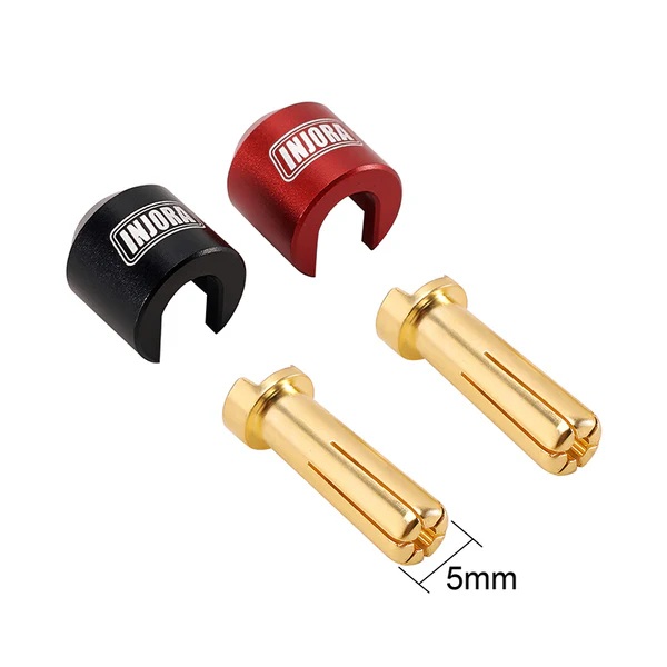 INJORA Heatsink Bullet Plug Connectors Grips with 4mm 5mm Bullets (Black, Red) (INA-117-5)
