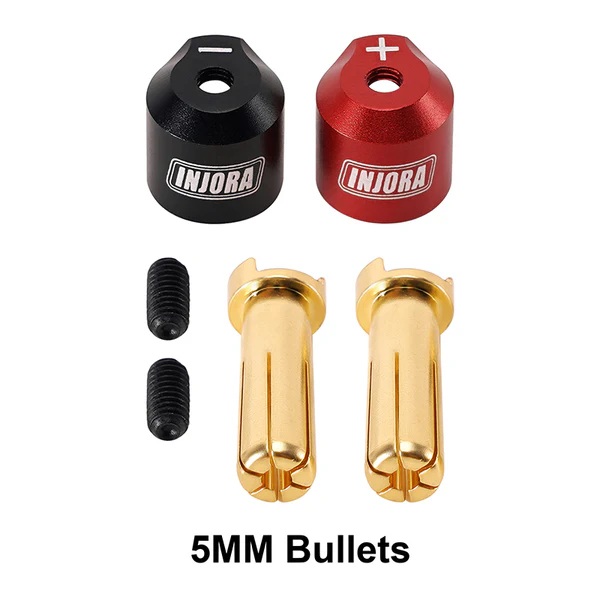 INJORA Heatsink Bullet Plug Connectors Grips with 4mm 5mm Bullets (Black, Red) (INA-117-5)