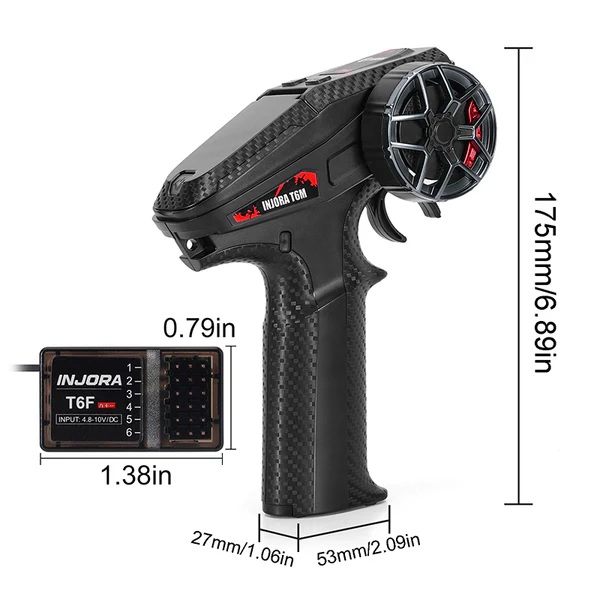 INJORA T6M 6CH 2.4GHz Micro Transmitter with Receiver Radio Controller for 1/24 1/18 RC Car (INT-T6M)