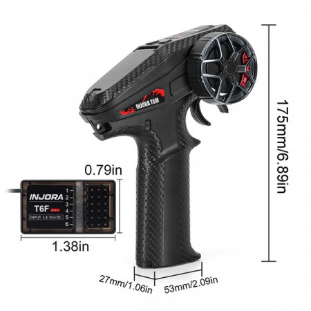 INJORA T6M 6CH 2.4GHz Micro Transmitter with Receiver Radio Controller for 1/24 1/18 RC Car (INT-T6M)
