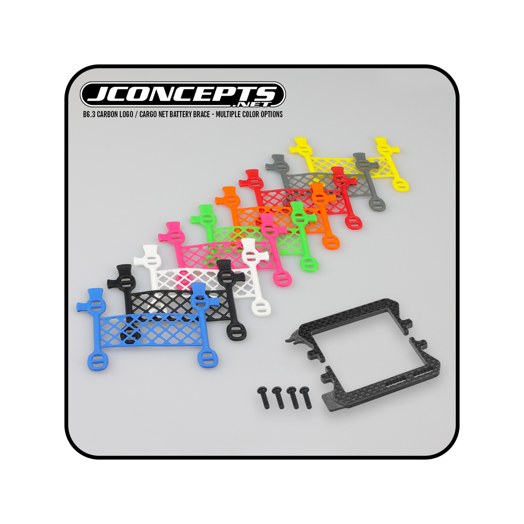 JConcepts B6.3 Carbon Logo/Cargo Net Battery Brace (Red) (JC2298-7)