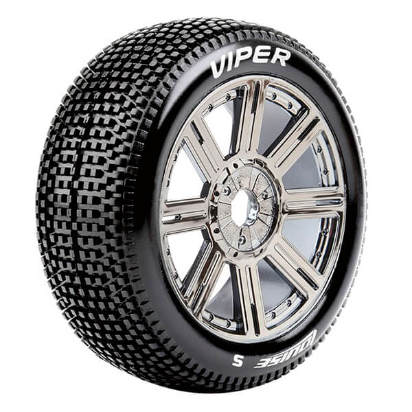 Louise RC B-Viper 1:8 Fr/Rr Super Soft Hex 17mm Spoke Black Chrome (L-T3194VBC)