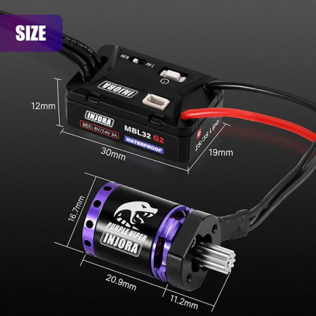 INJORA MBL32 G2 Waterproof Brushless ESC &amp; 1721 Purple Viper Motor for 1/18 TRX4M Ascent-18 (MBL32G2-INM19-4M)