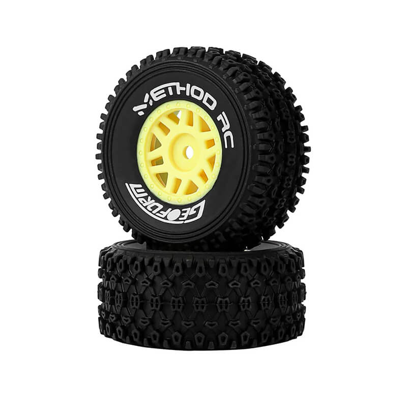 Method Geoform 1/16 SC Tyres On 12mm Hex Yellow Wheels (Pr) (MTD0202Y)