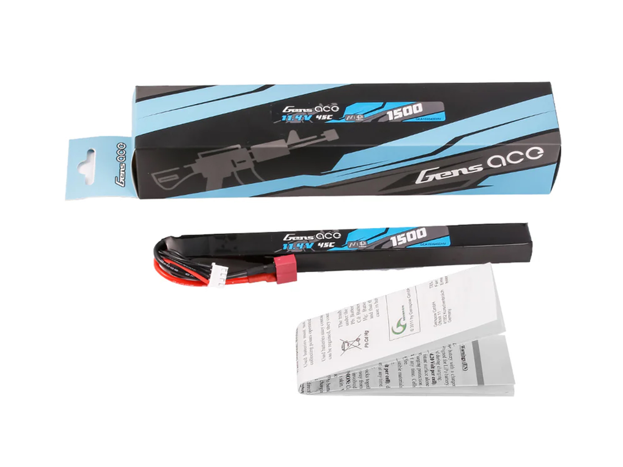 Gens Ace Airsoft 3S HV 1500mAh 45C with Deans (AK47 Long Stick) (O-GAS3H1500-45D)