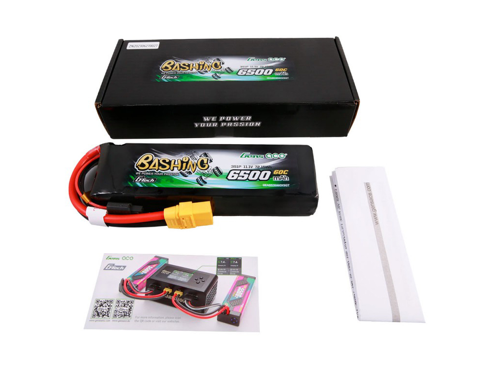 Gens ace Li-Po Car G-Tech 3S 11.1V 6500mAh 60C Bashing with XT90 (O-GTC3S6500-60X9)