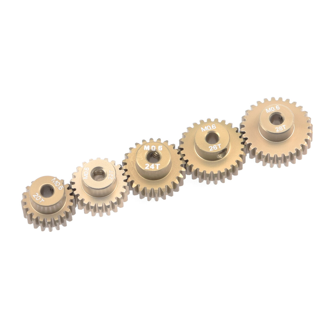 RUDDOG Module 0.6 Aluminum Pinion 5-Pack Even (20,22,24,26,28T) (RP-0662)