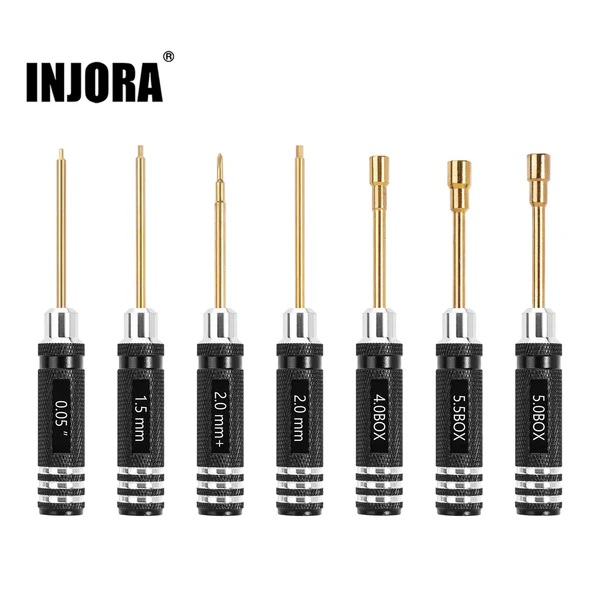 INJORA 7PCS Short Handle Hex Screwdriver Nut Driver Tools Kit for 1/18 1/24 RC Crawlers (Tool-LSD47)