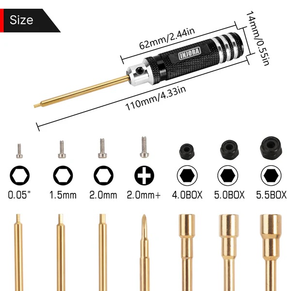 INJORA 7PCS Short Handle Hex Screwdriver Nut Driver Tools Kit for 1/18 1/24 RC Crawlers (Tool-LSD47)