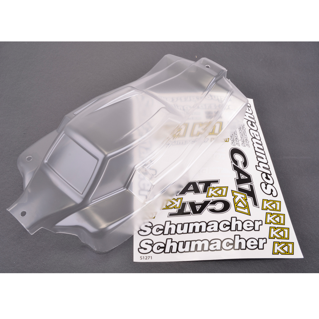 Schumacher Bodyshell, Decals &amp; Window Mask; Clear - CAT K1 (U5116)