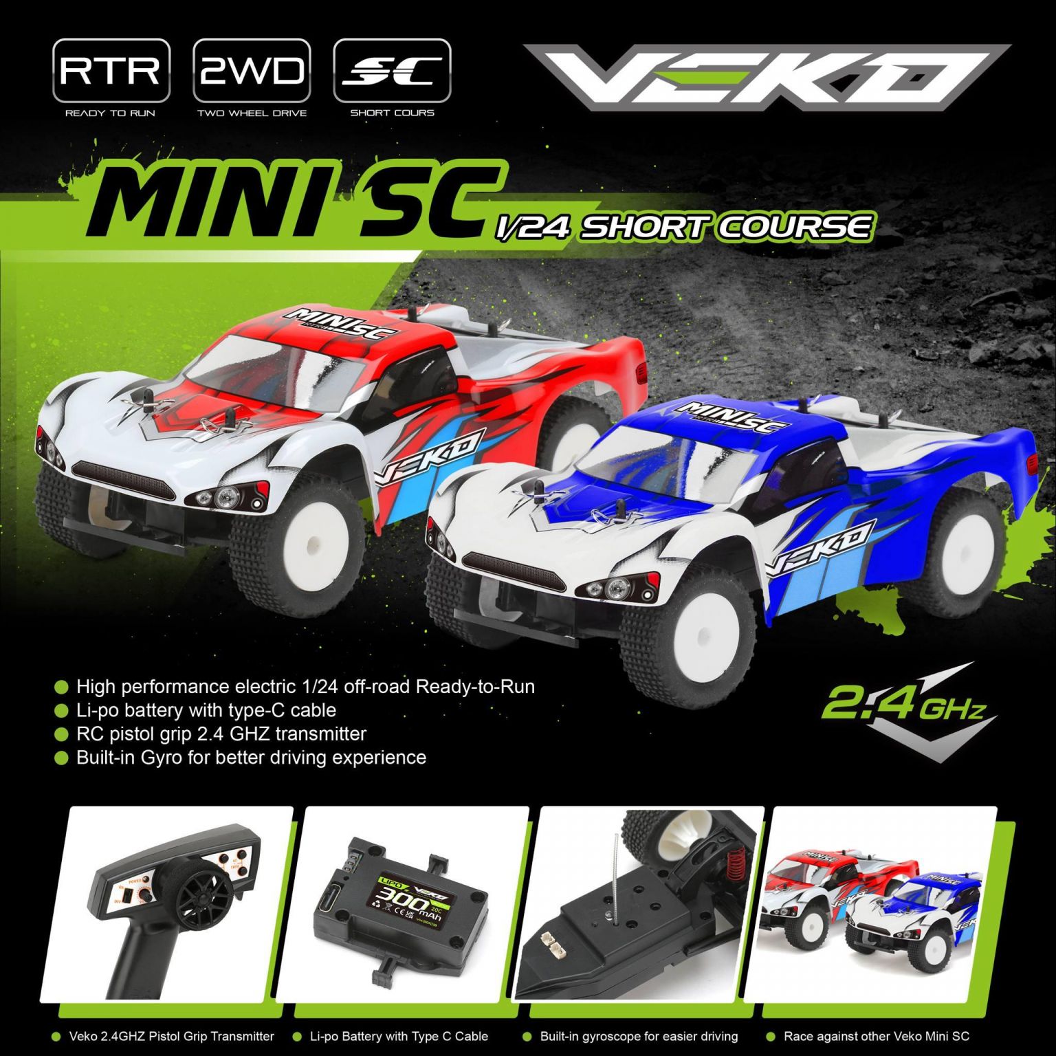 Veko Mini SC Red 1:24 Short Course RTR with Gyro (VK0002-BL)