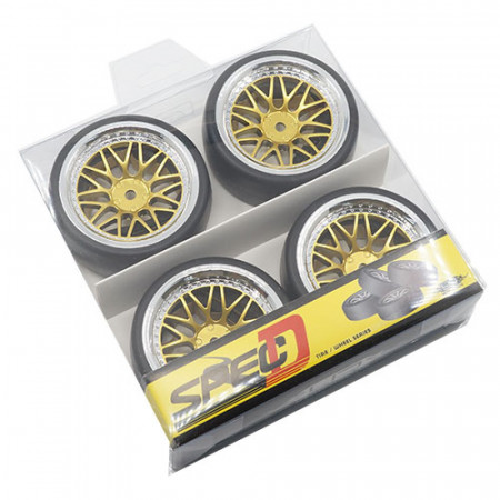 Yeah Racing 1:10 Spec D LS Wheel Offset +6 Gold Silver w/ Drift Tire 4pcs (WL-0099)
