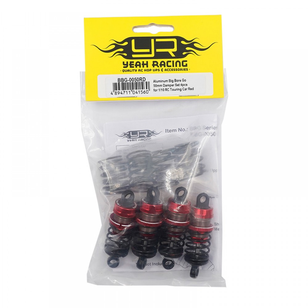 Yeah Racing Aluminium Big Bore Go 50mm Damper Set 4pcs 1/10 RC Touring Car Red (BBG-0050RD)