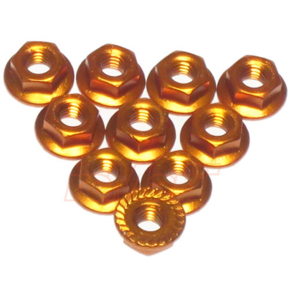 Yeah Racing 4mm Aluminium Serrated Lock Nut 10pcs Orange (LN-M4S-OR)