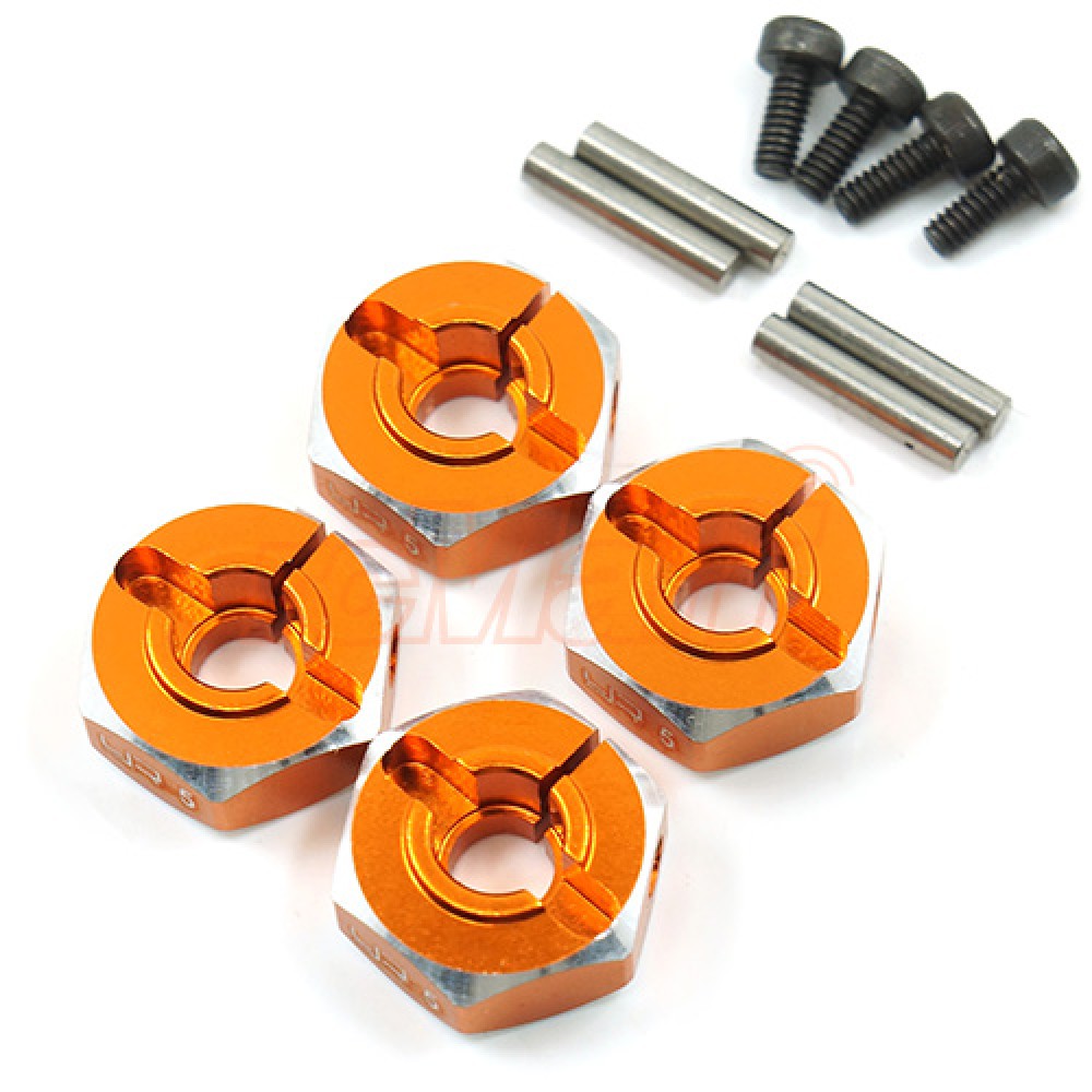 Yeah Racing Aluminium 5mm Wheel Adapter Set 12mm Hex Orange (WA-031OR)