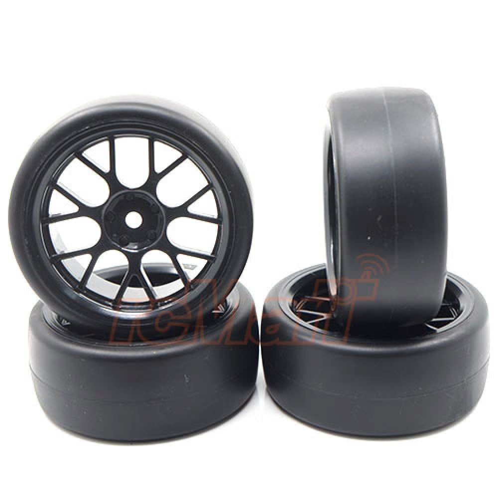 Yeah Racing 1:10 Spec D CS Wheel Offset +3 Black w/ Drift Tire 4pcs (WL-0100)