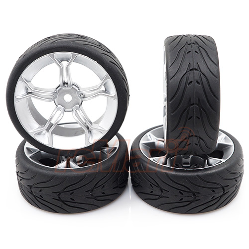 Yeah Racing 1:10 Spec T MS Wheel Offset +3 Silver w/ Tire 4pcs (WL-0104)