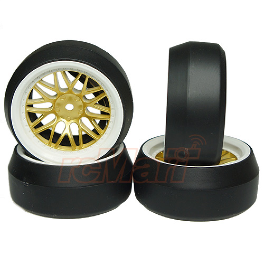 Yeah Racing 1:10 Spec D LS Wheel Offset +6 White Gold w/ Drift Tire 4pcs (WL-0088)