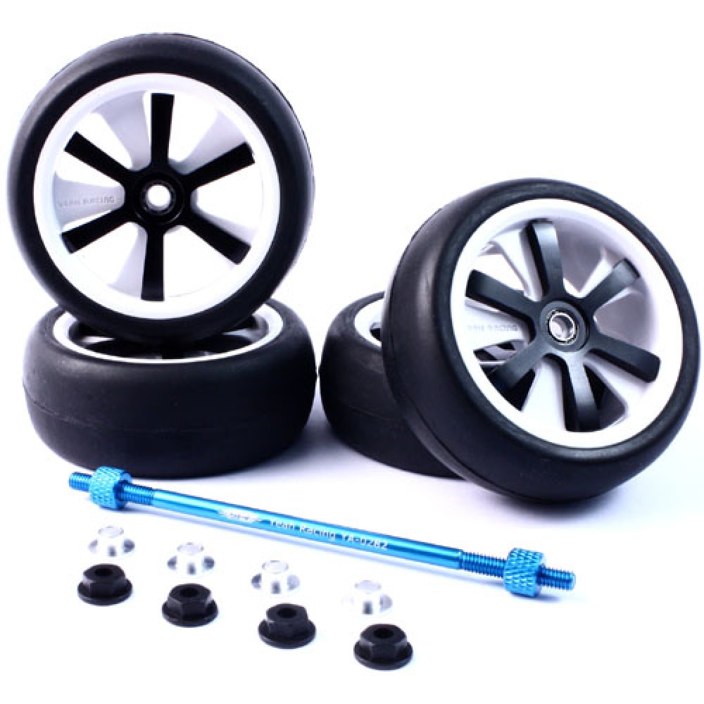 Yeah Racing 1:10 Spinning Rims White/Black 6-Spoke Tire Set w/Free Tire Holder 4pcs (WLS-0004BKS)