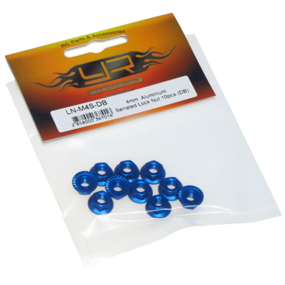 Yeah Racing 4mm Aluminium Serrated Lock Nut 10pcs Dark Blue (LN-M4S-DB)