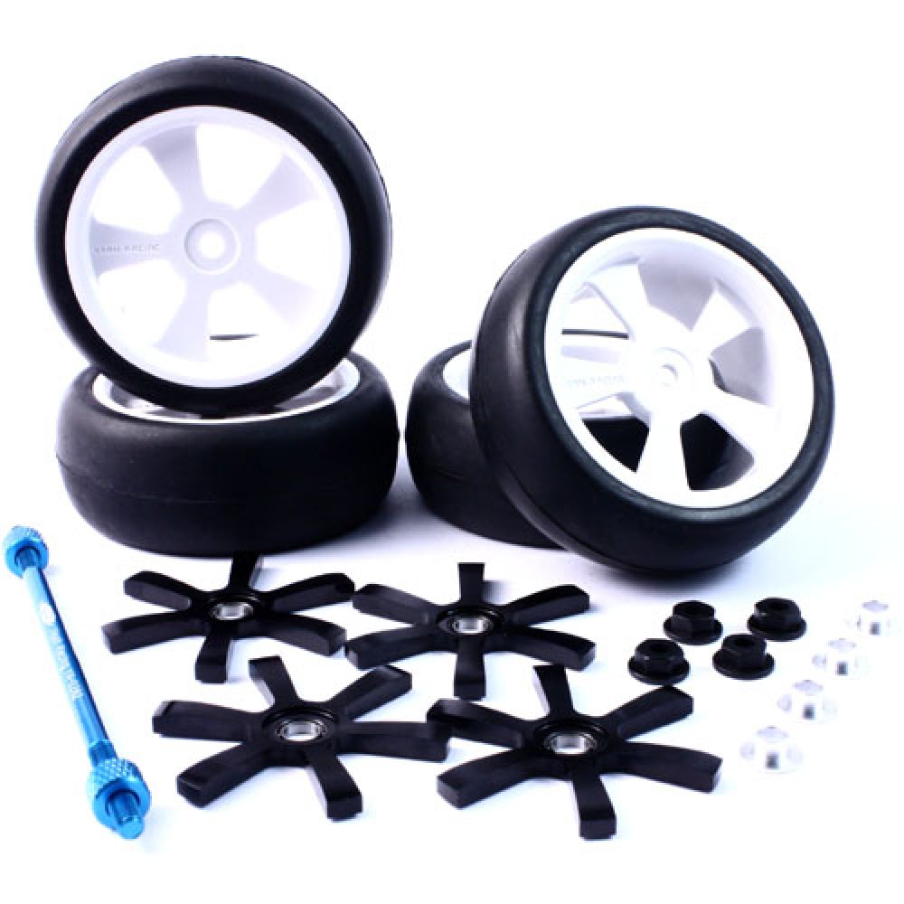 Yeah Racing 1:10 Spinning Rims White/Black 6-Spoke Tire Set w/Free Tire Holder 4pcs (WLS-0004BKS)